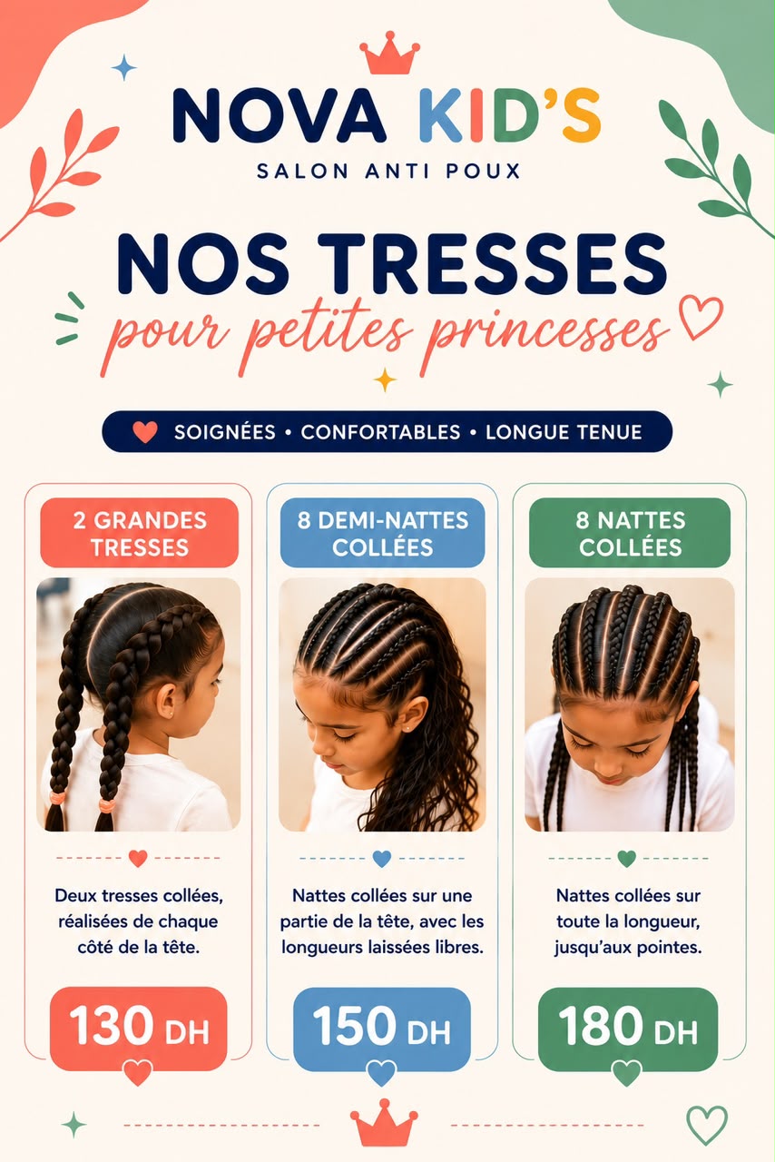 Menu nattes et tresses NOVA KID’S Marrakech